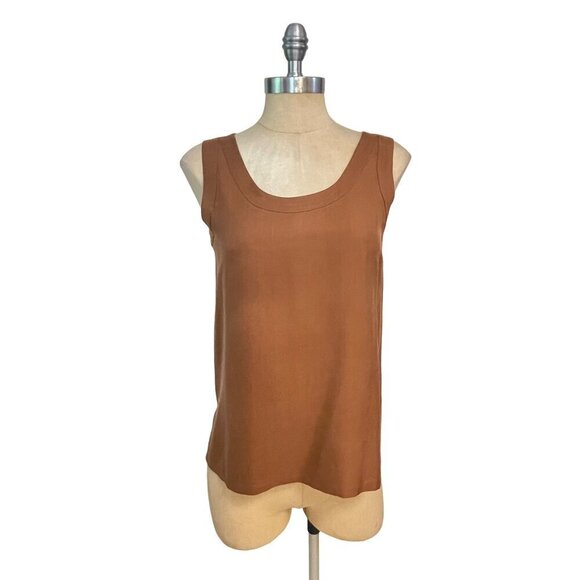 Henri Bendel VintageBrown 100% Silk Tank Shirt Top Petite P - Picture 1 of 4